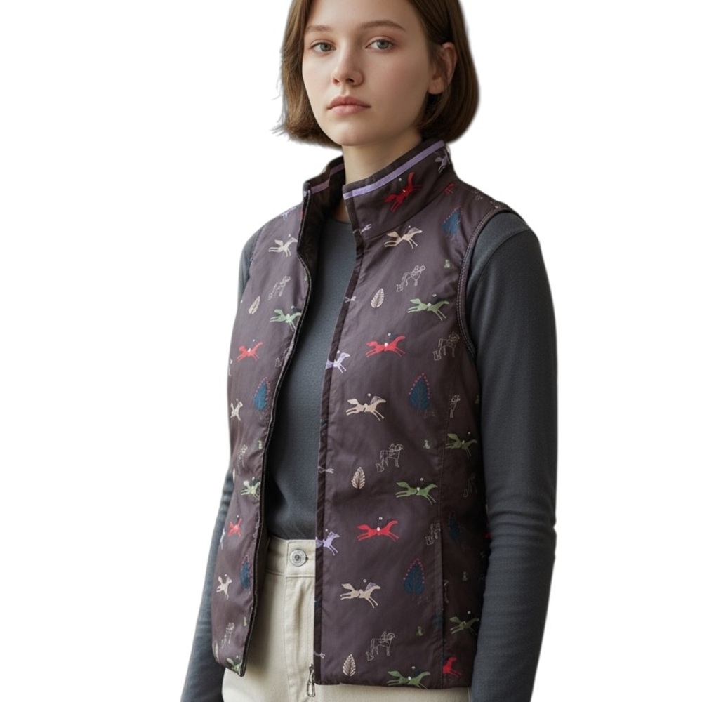 Ariat Belle Reversible Girls Brown‎ Western Horse Print Puffer Vest Medium